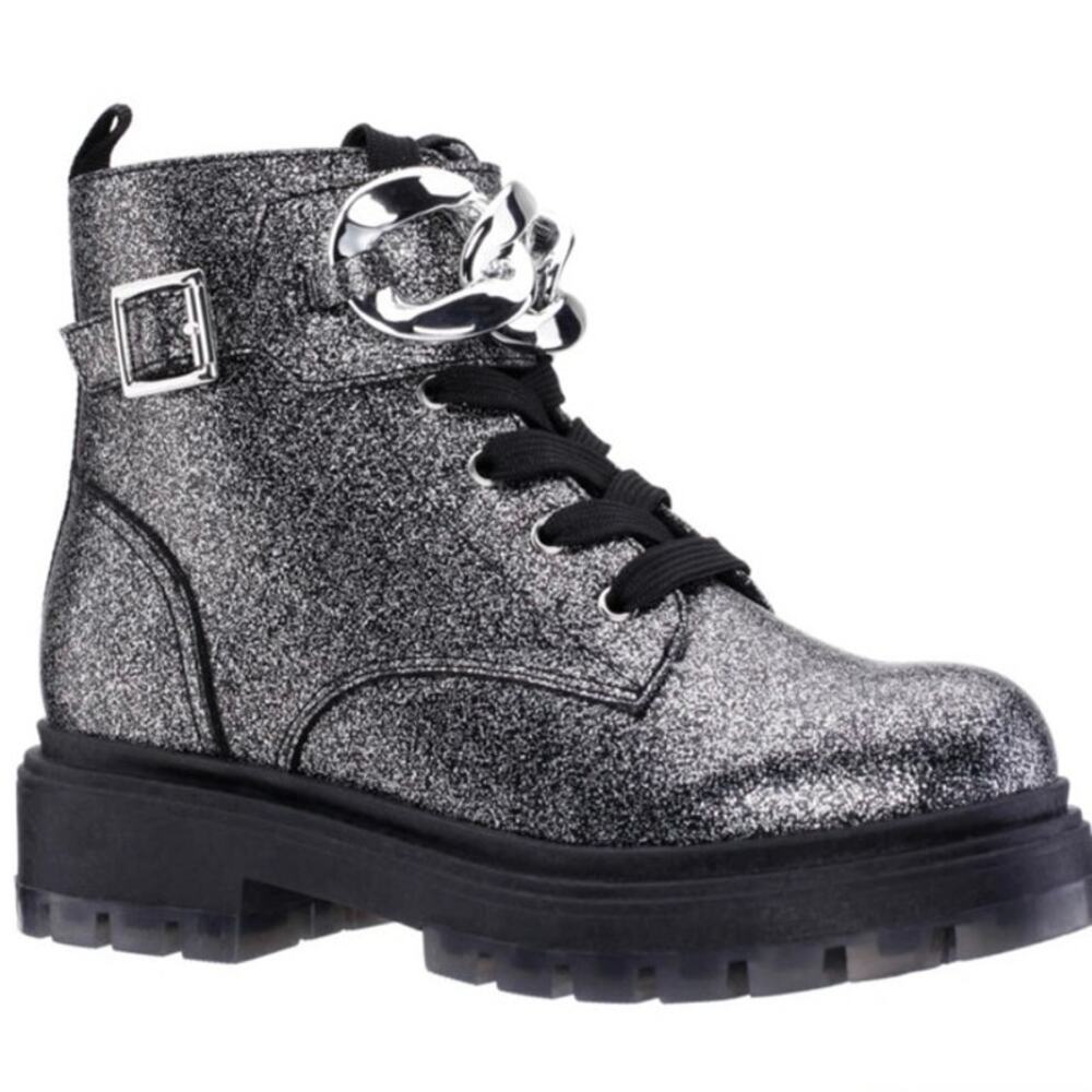 Nina Kids Size 6 M Weslyn Bootie Ankle Boot Black Glitter Chain Detail‎